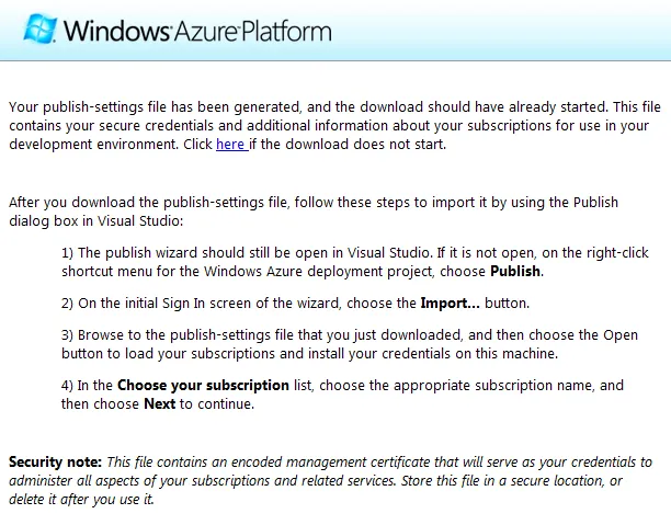 Azure settings download info