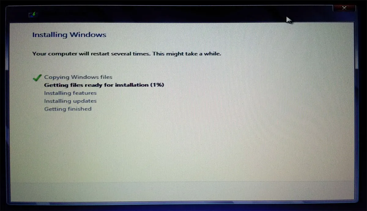 Windows install progress